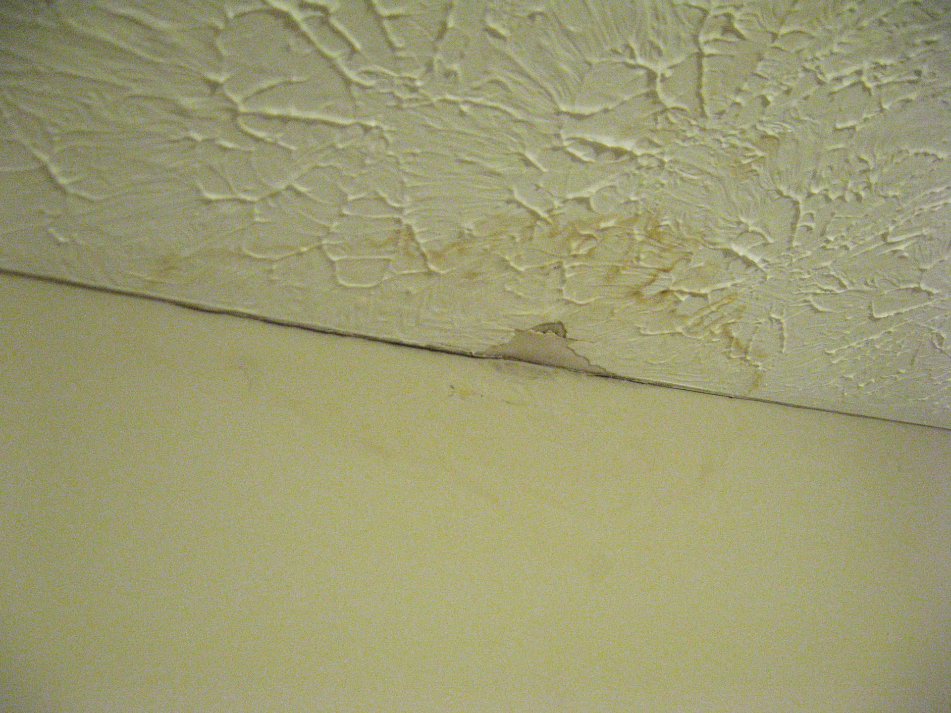 Peeling interior ceiling finish with water damage